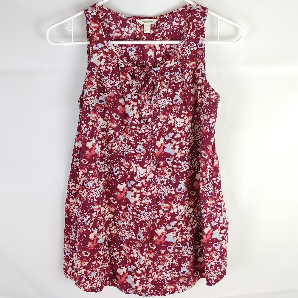 Sonoma Sleeveless Floral Top Blouse Womens S Summer Vacation Preppy Tropical